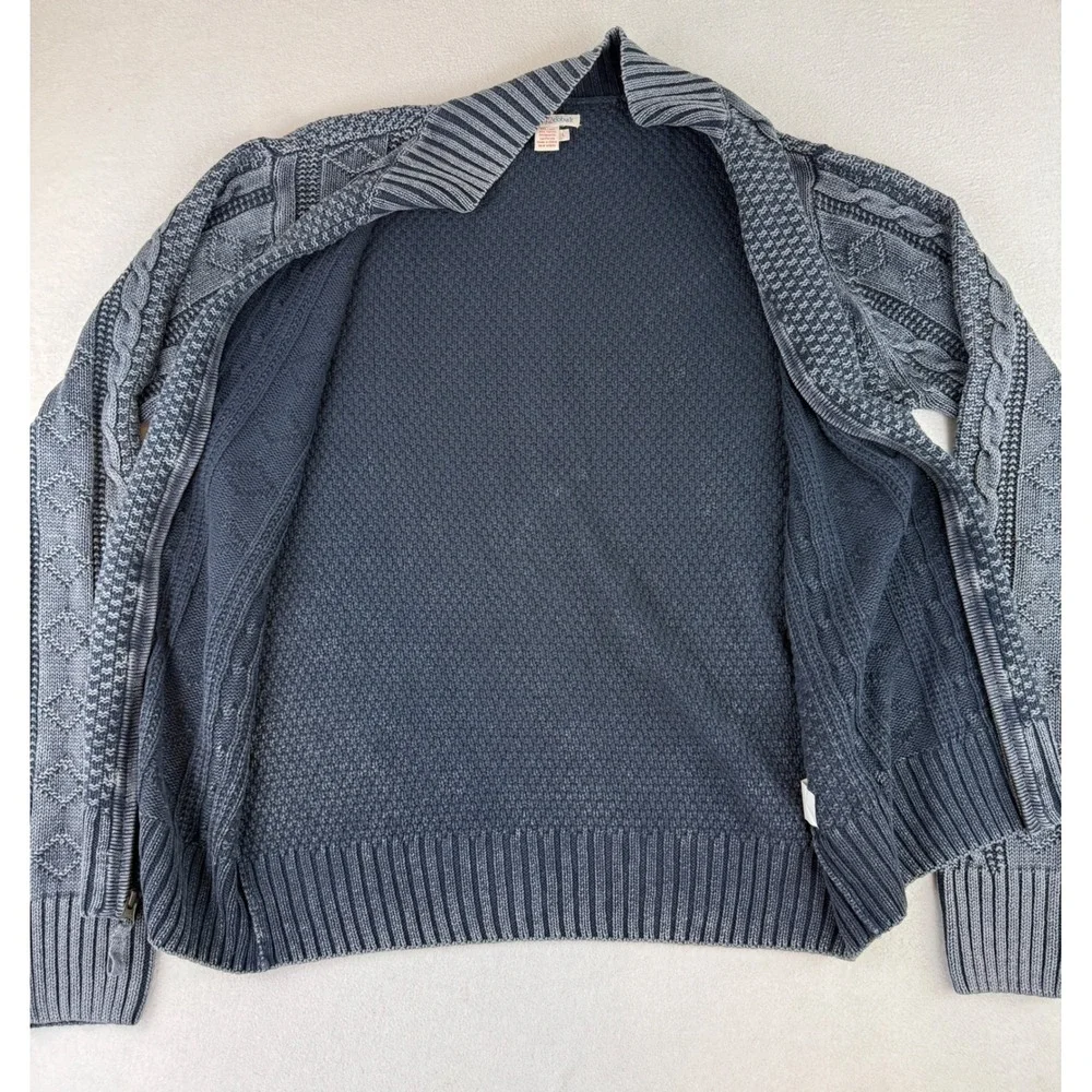 Carbon 2 Cobalt Full Zip Sweater‎ Mens Large Blue Gray Linen Cotton Cable Knit